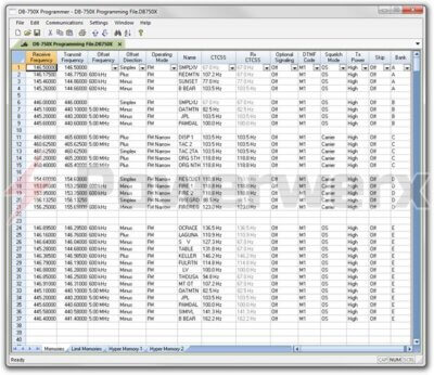 Image of screen shot of DB-750U Programming Software