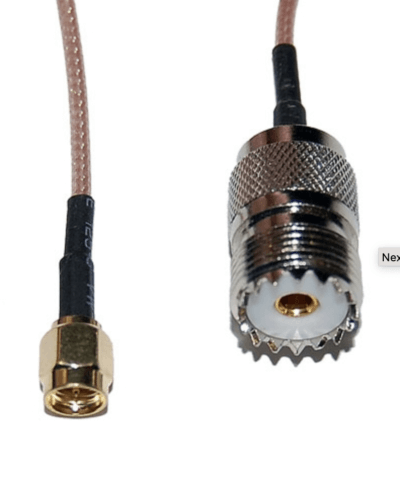 Image of detail of SMA male to UHF female adapter cable