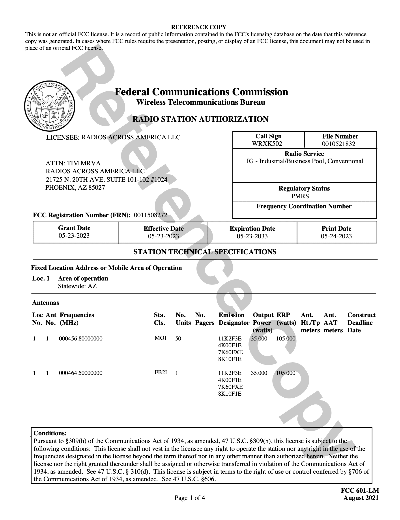 Image of an example of an FCC License