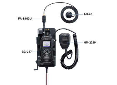 Image of some of the accessories available for the Icom IC-SAT100 radio.